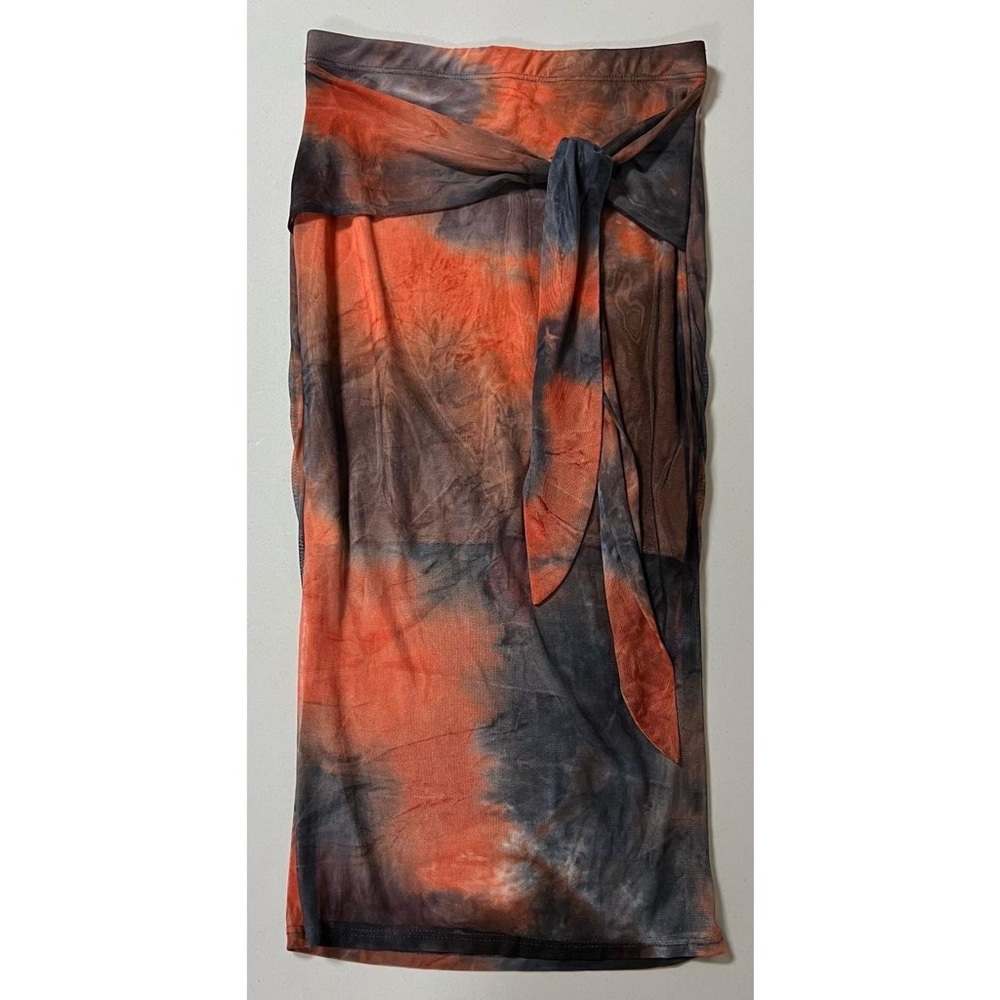 Orange Navy Blue Tie Dye Mesh Bodycon Wrap Midi Mini Skirt Size S ✨ #summer